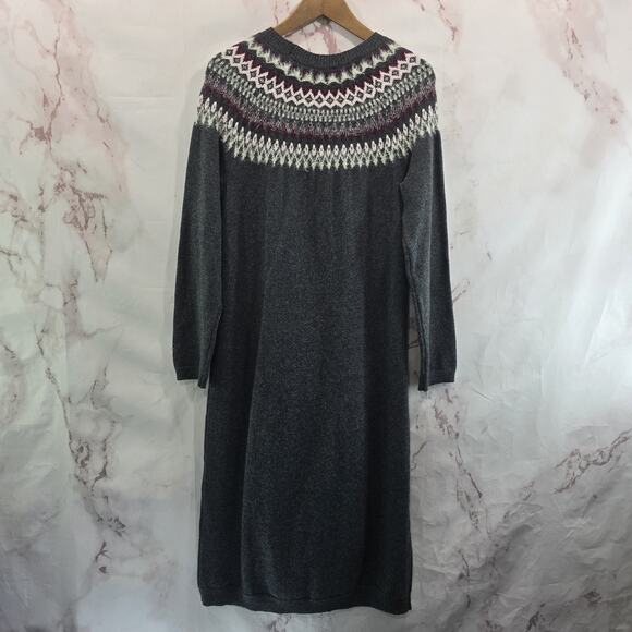 J Jill Dress Womens Small Gray Purple Sweater Midi Maxi Fair Isle Nordic Long - Picture 6 of 13
